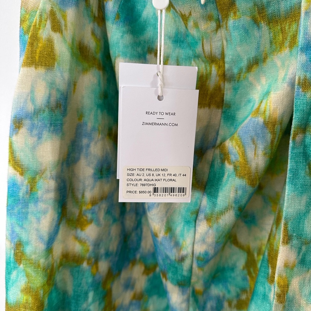 NWT Zimmermann High Tide Frill Midi Dress (US8) - Picture 7 of 9